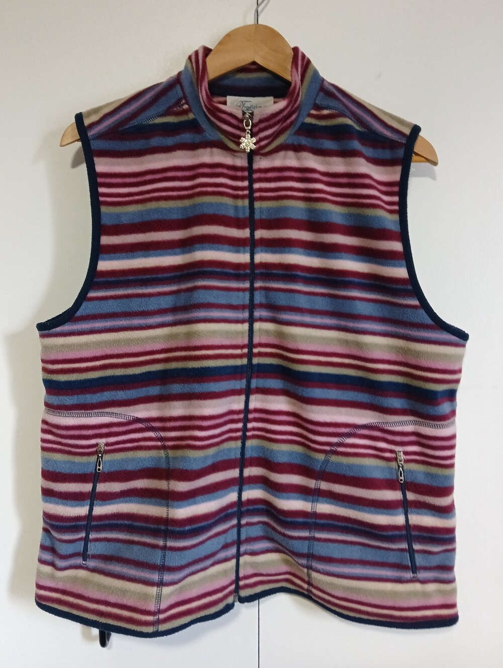Vintage Tradition Sears Fleece Vest XL Striped Cabin Y2K Snowflake Zipper